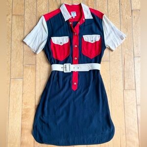 Moschino Jeans Authentic Y2K Part Silk Belted Color-blocked shirt-dress Size 10